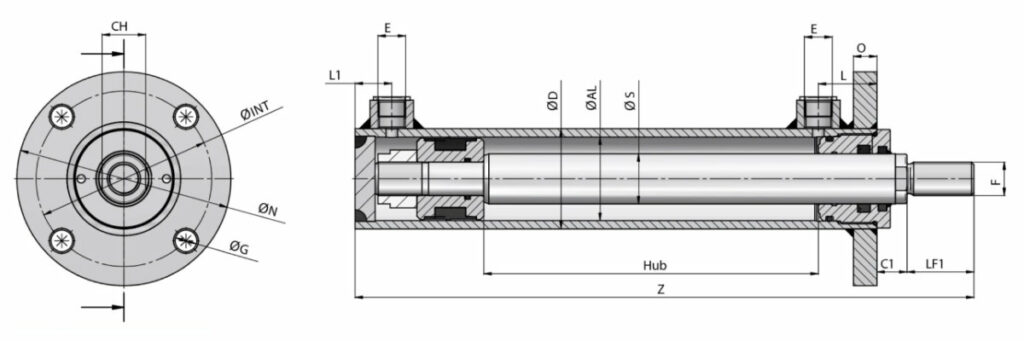 Hydraulikzylinder DW70/40-500 KF 1