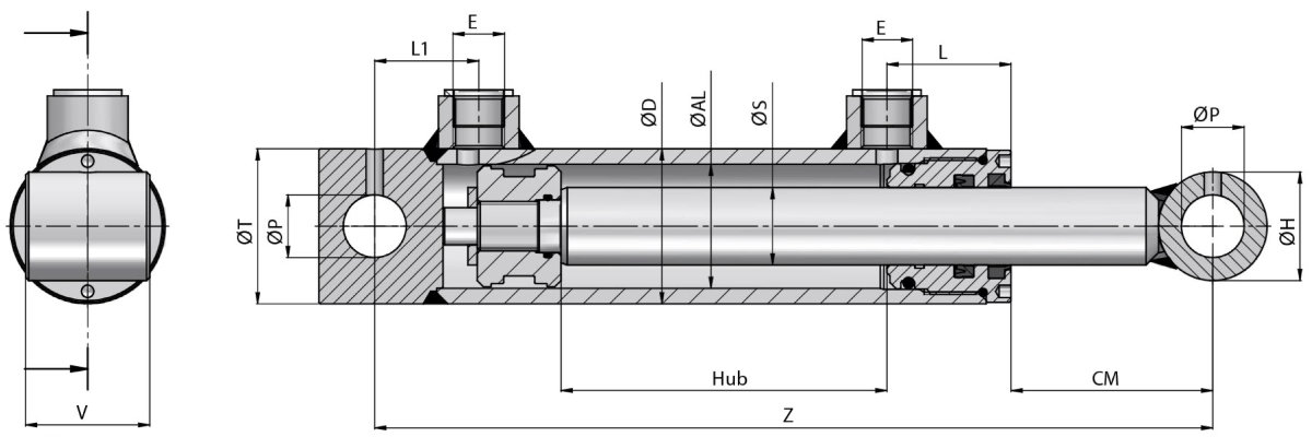 Doppeltwirkender Zylinder Typ HFR / HR / HRF2S 114-020 / 114-030 Contarini